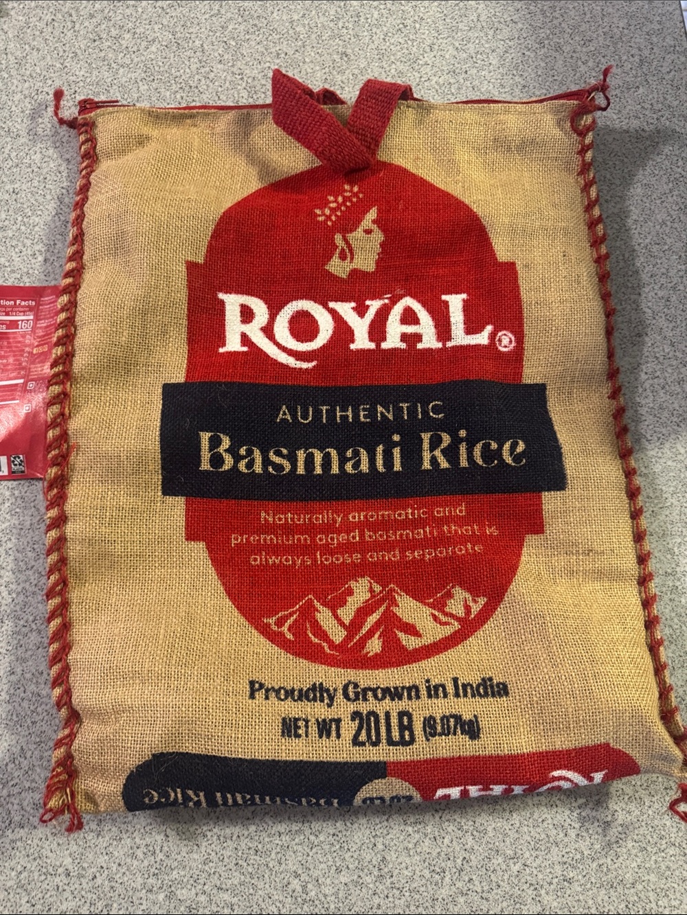 Royal Authentic Basmati Rice Burlap Sack - Red & Tan